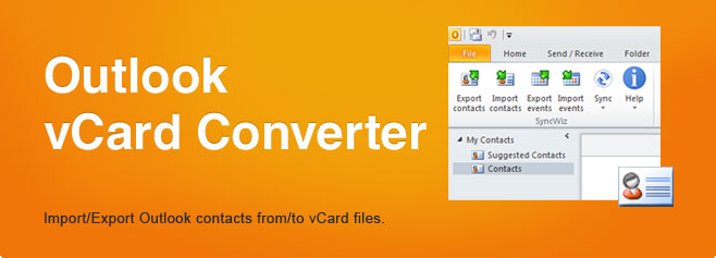 Outlook vCard Converter. Import/Export Outlook contacts from/to vCard files.